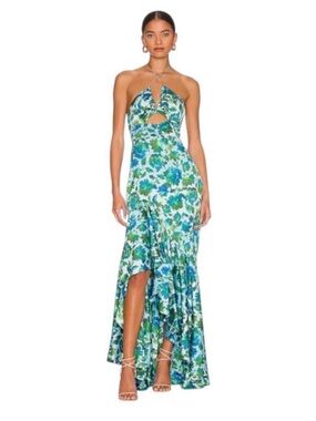 Amur Edie Floral Ruffle Cascade Halter Maxi Dress